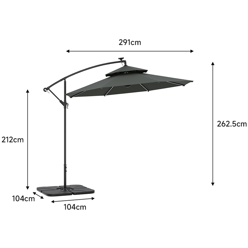 Living and Home Dark Grey 2 Tier Solar Light Cantilever Parasol with Square Base 3m Image 9