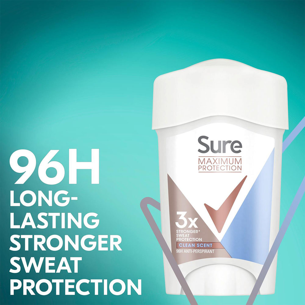 Sure Women Maximum Protection Clean Scent Anti-Perspirant Deodorant Stick 45ml 30 Pack Image 6