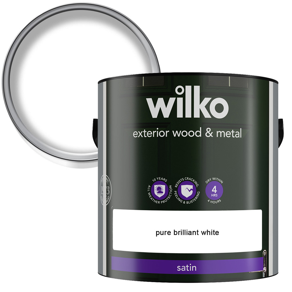 Wilko Quick Dry Wood and Metal Pure Brilliant White Satin Paint 2.5L Image 1