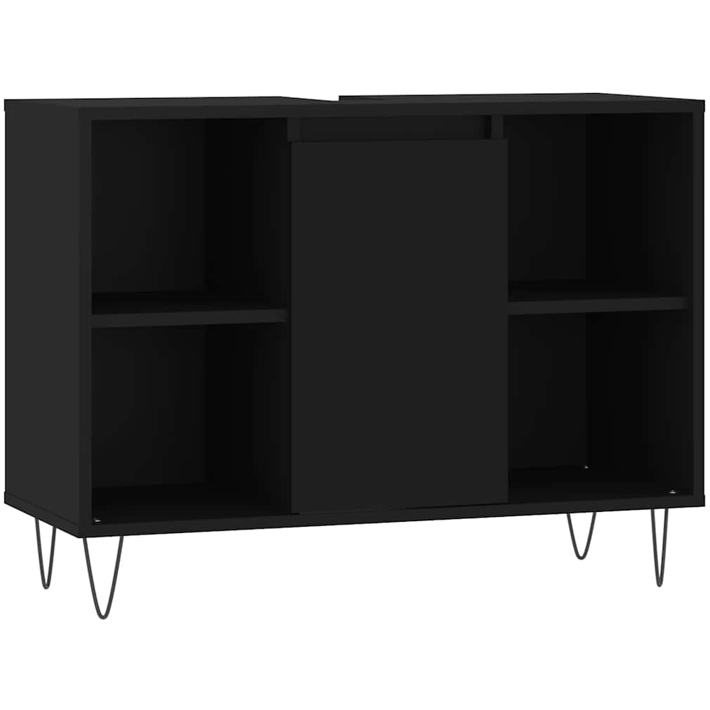 vidaXL Single Door 4 Shelf Black Freestanding Under Sink Bathroom Cabinet Image 2