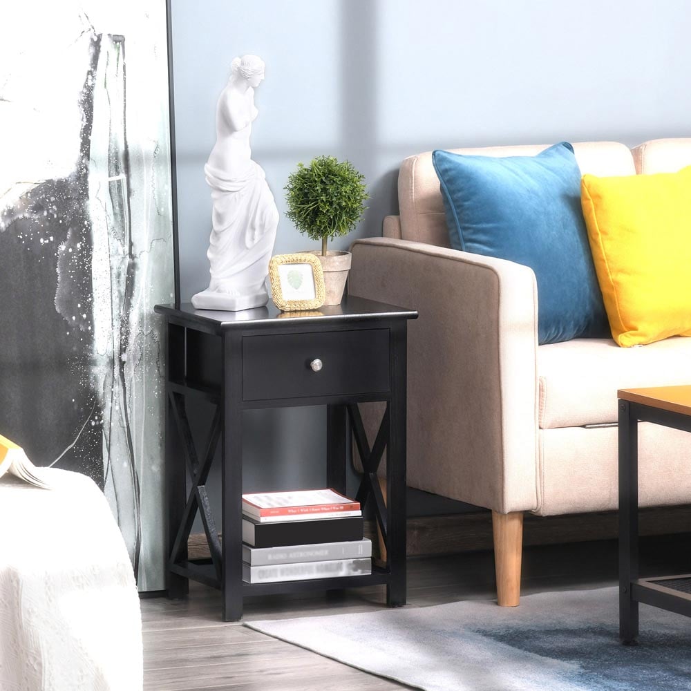 Portland Single Drawer Single Shelf Black Traditional Accent Side Table Image 4