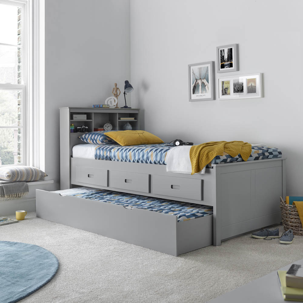 Veera Single Grey Guest Bed and Trundle with Orthopaedic Mattresses Image 7