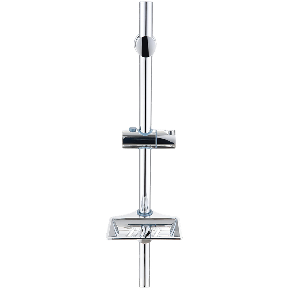 Living and Home Silver Shower Riser Rail Slider Bar with Soap Tray Image 3