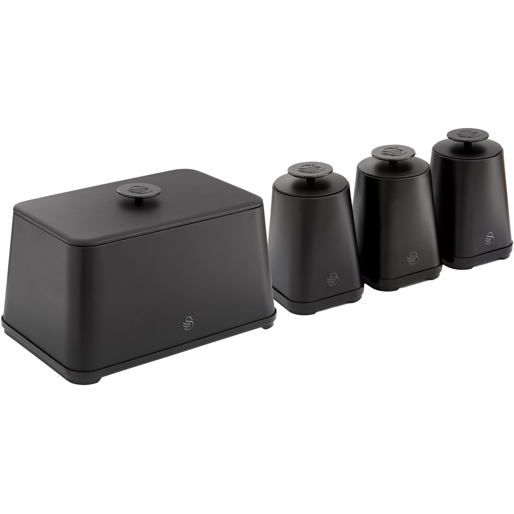 Swan Stealth EEJB279 Black Bread Bin with 3 Piece Canister Set Image 1