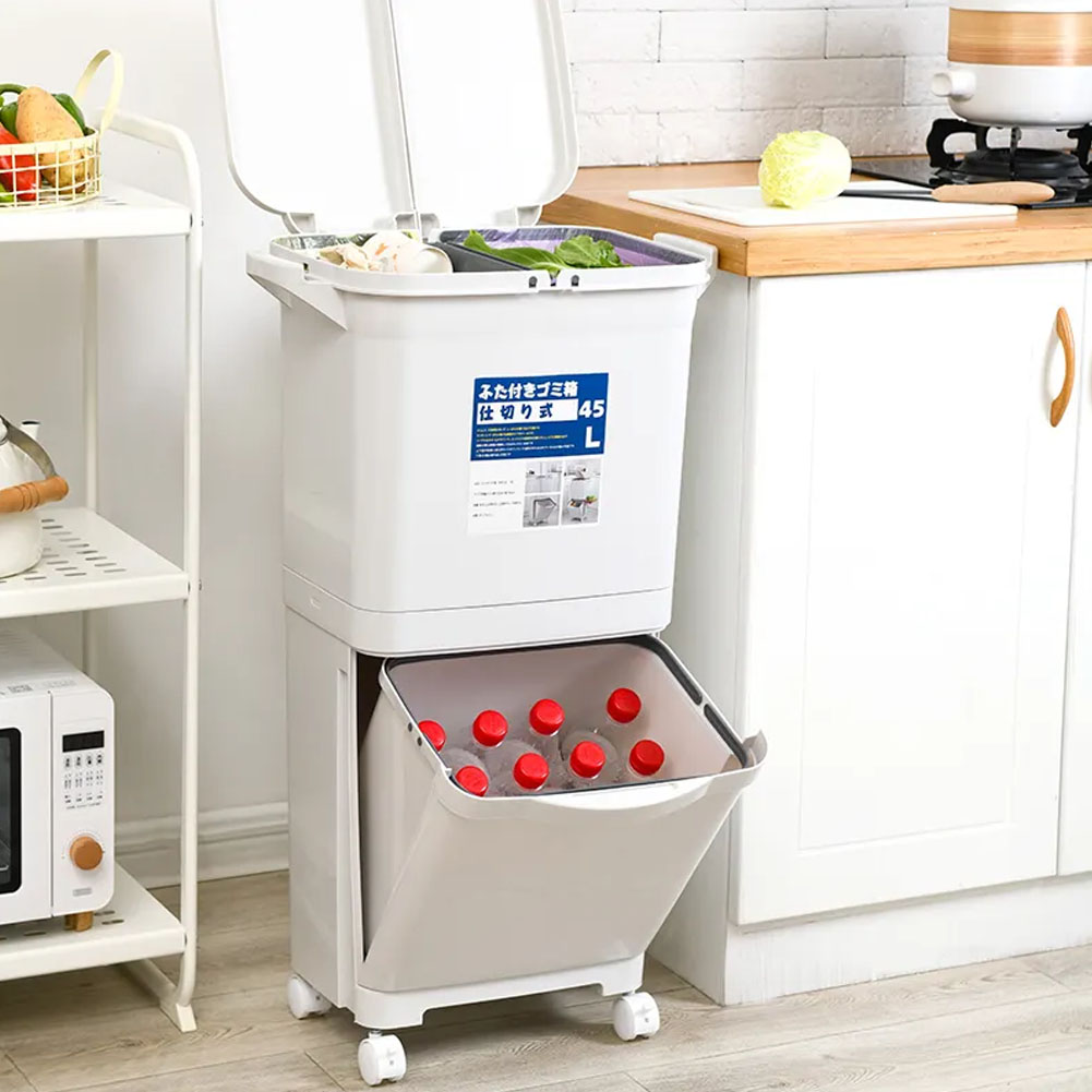 White Double-lid 45L Kitchen Trash Bin Image 6