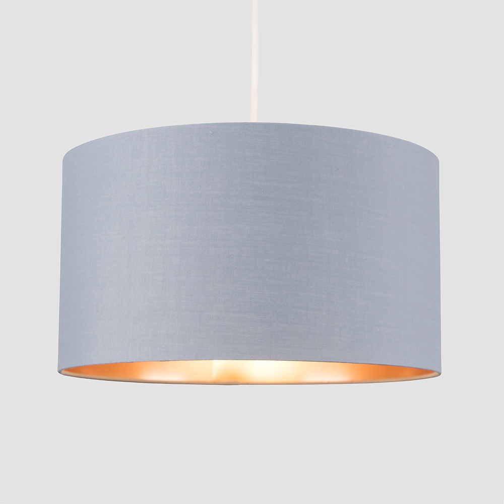 ValueLights Reni Grey and Metallic Copper Ceiling Drum Lamp Shade Medium Image 3