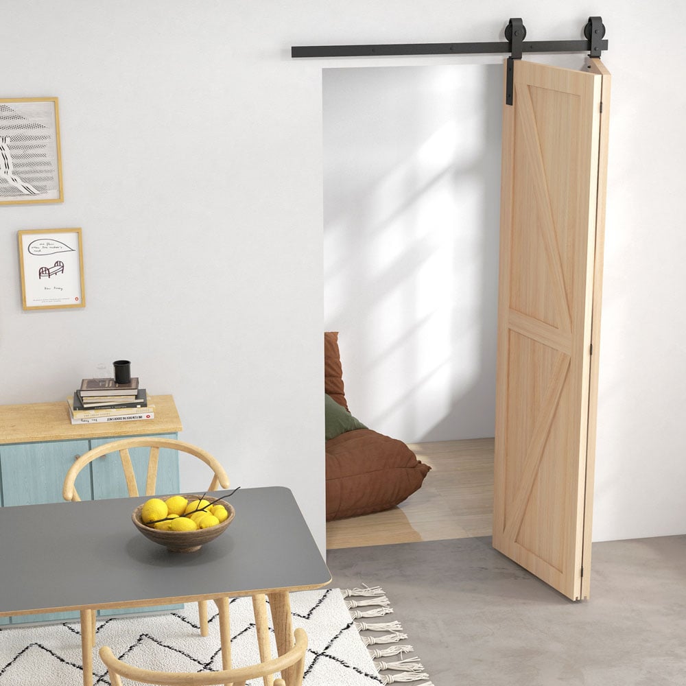 HOMCOM Bi-Folding Sliding Barn Sliding Door Hardware Set 4ft Image 4