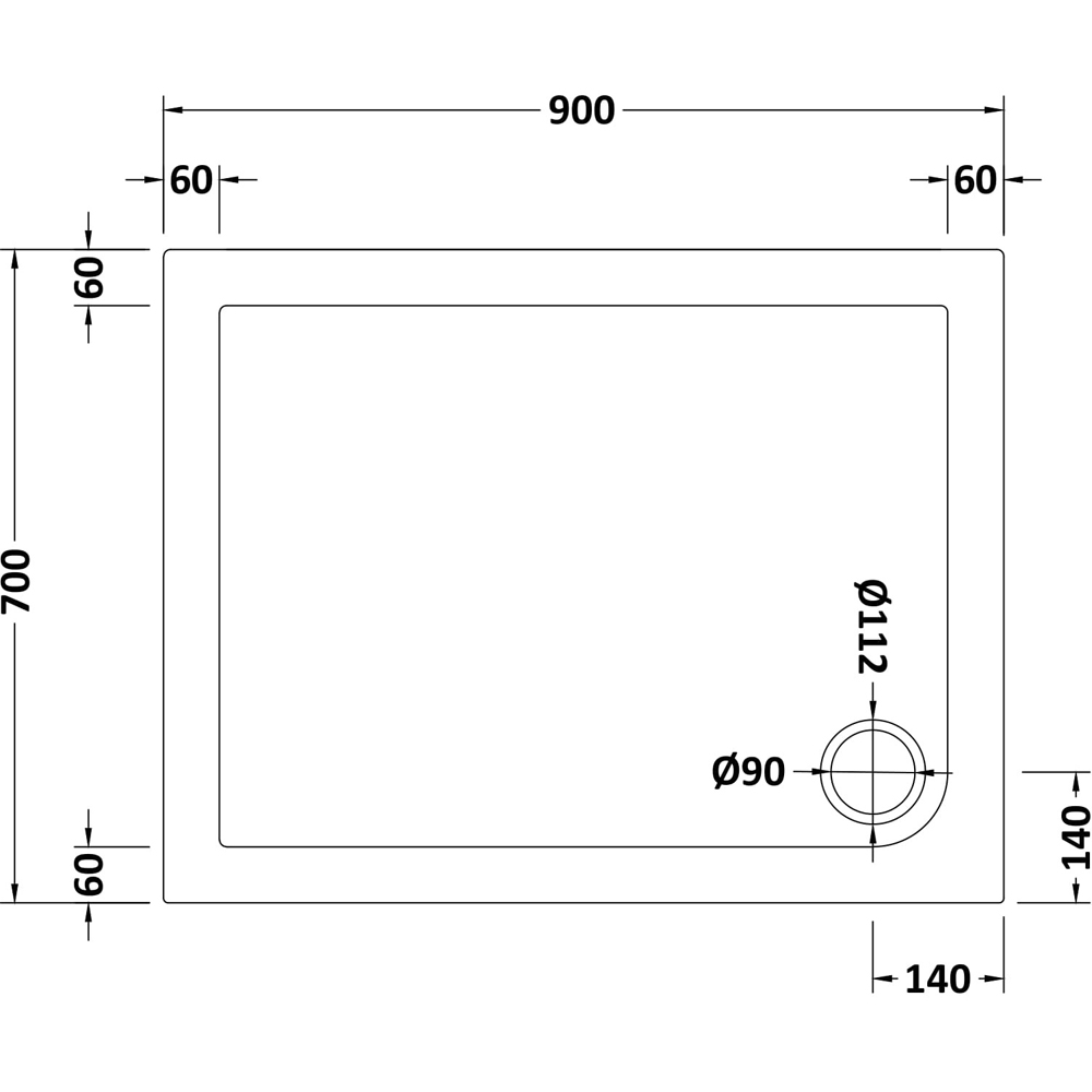 nuie White Rectangular Slimline Shower Tray 900 x 700mm Image 2