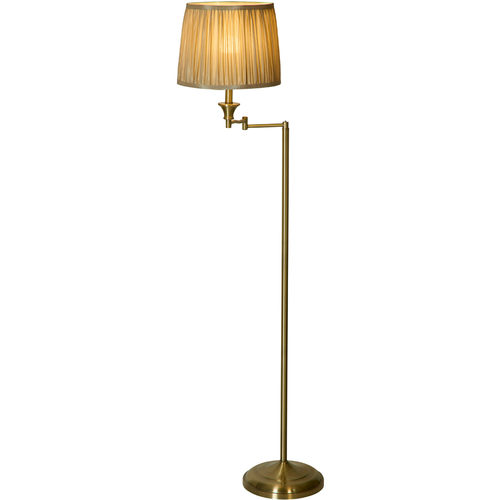 Lighting Collection Meyer Pleated Fabric Shade Swing Arm Antique Brass Floor Lamp Image 3
