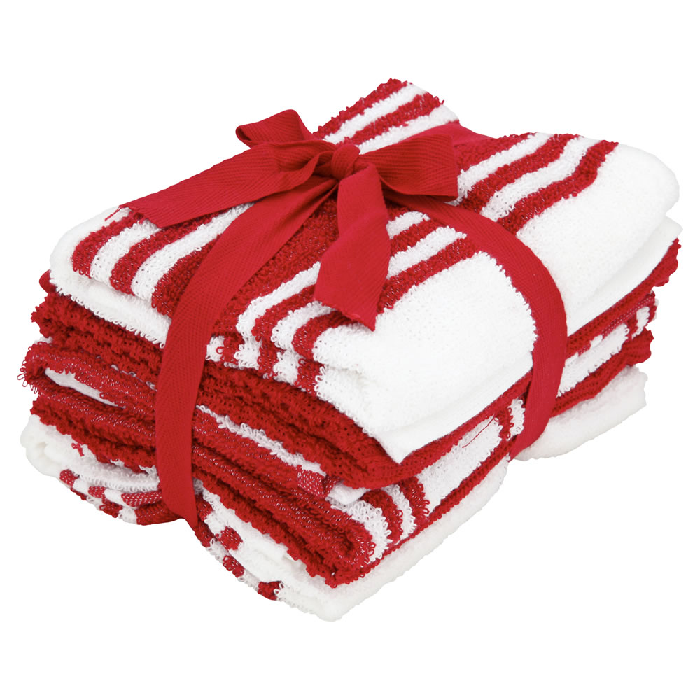 Wilko Red and White Tea Towels 5 pack Image