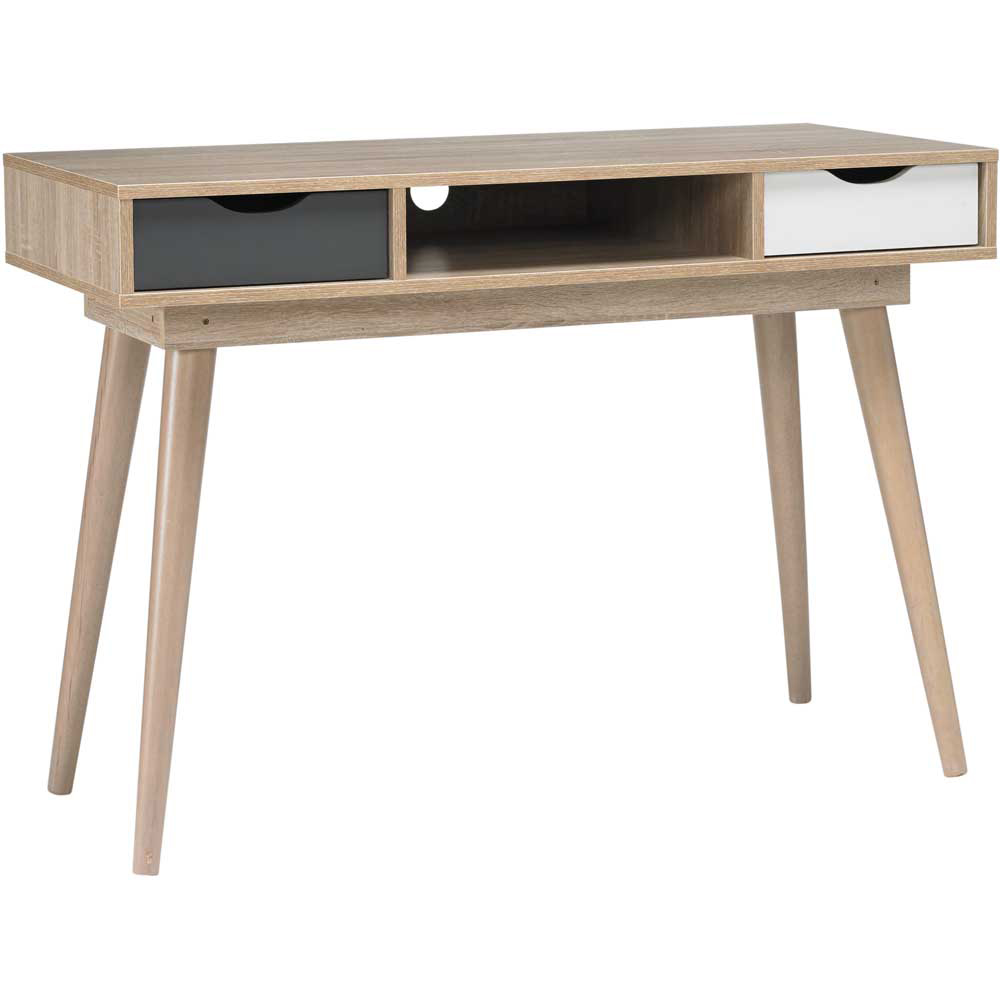 Scandi 2 Drawers Desk Oak White and Grey Image 2
