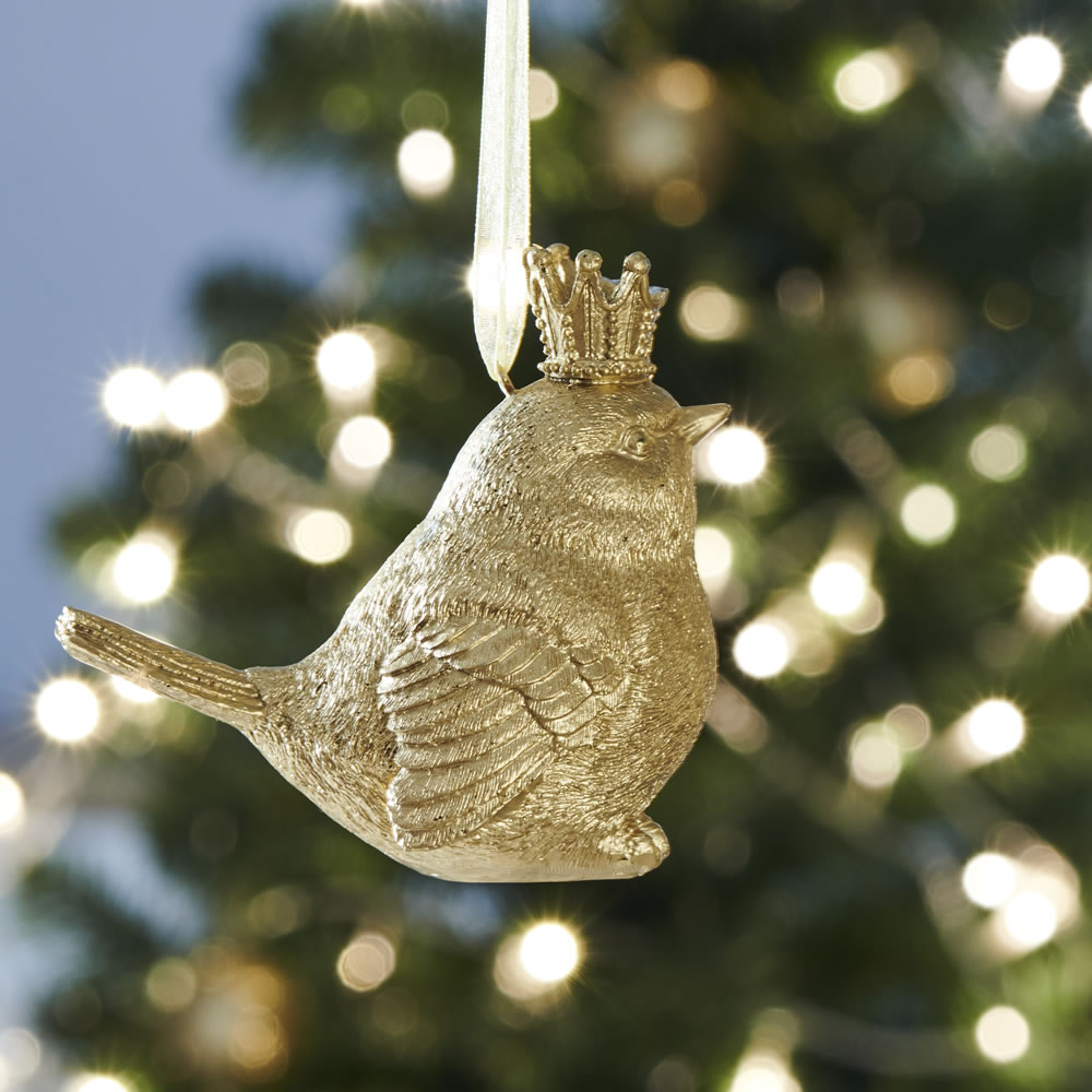 Wilko Midnight Magic Antique-Gold Bird With Crown Christmas Tree Decoration Image 3