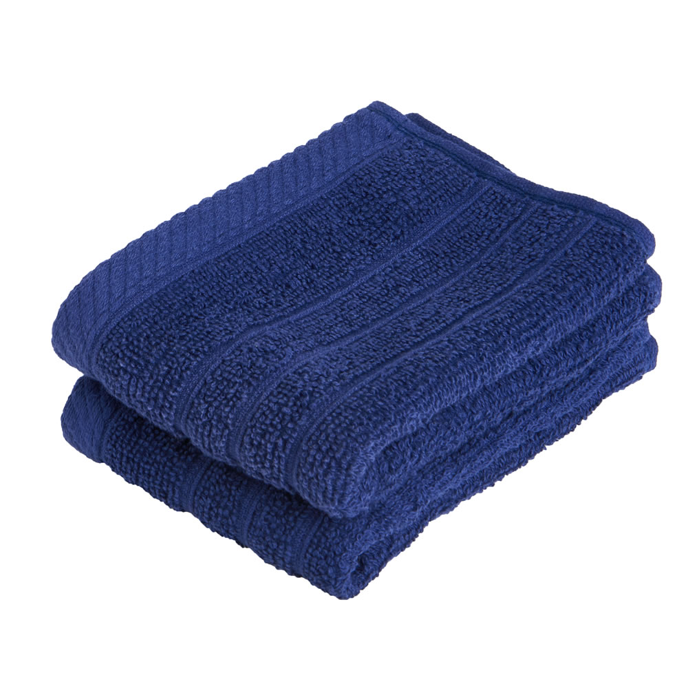 Wilko Navy Face Cloths 2 pack Image 1