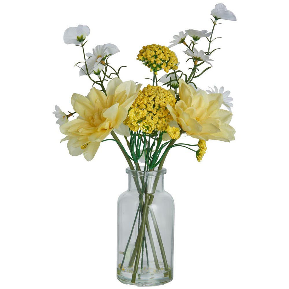 Adepto pandilla frío Wilko Spring Meadow Faux Yellow Dahlia Flowers in Glass Vase | Wilko