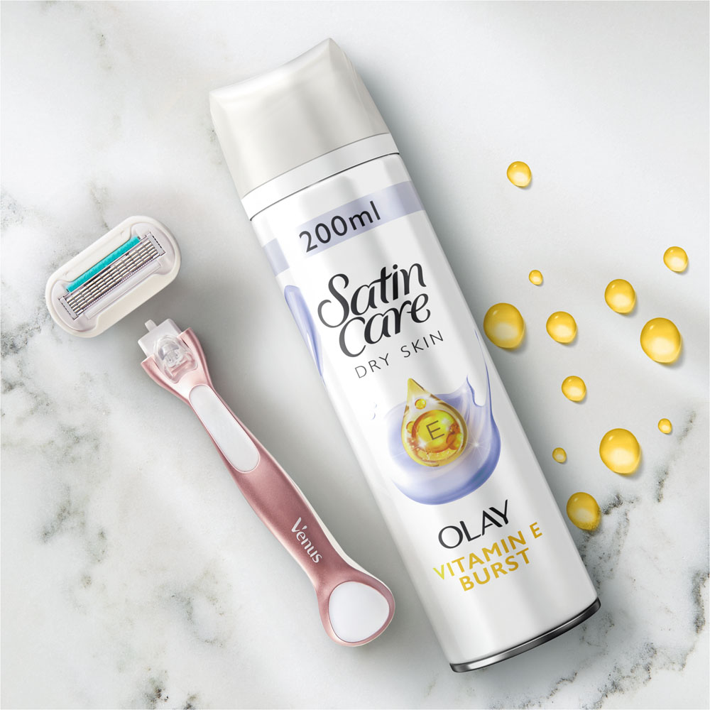 Gillette Satin Care with Olay Shaving Gel Dry Skin Vitamin E Burst 200ml Image 2