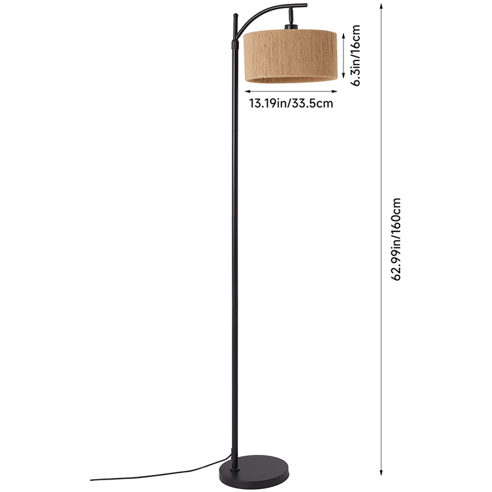 Living and Home Black and Natural Hand-Woven Rattan Floor Lamp with Foot Switch Image 8