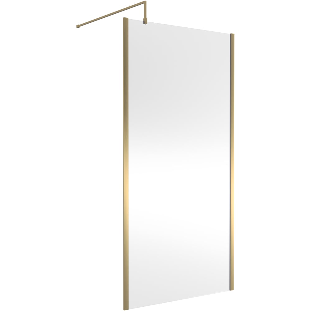 nuie Brushed Brass Outer Framed Wetroom Screen with Support Bar 1850 x 1000mm Image 1