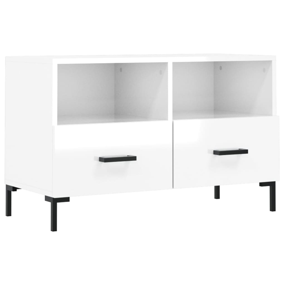 vidaXL 2 Drawer 2 Shelf High Gloss White TV Cabinet Image 2