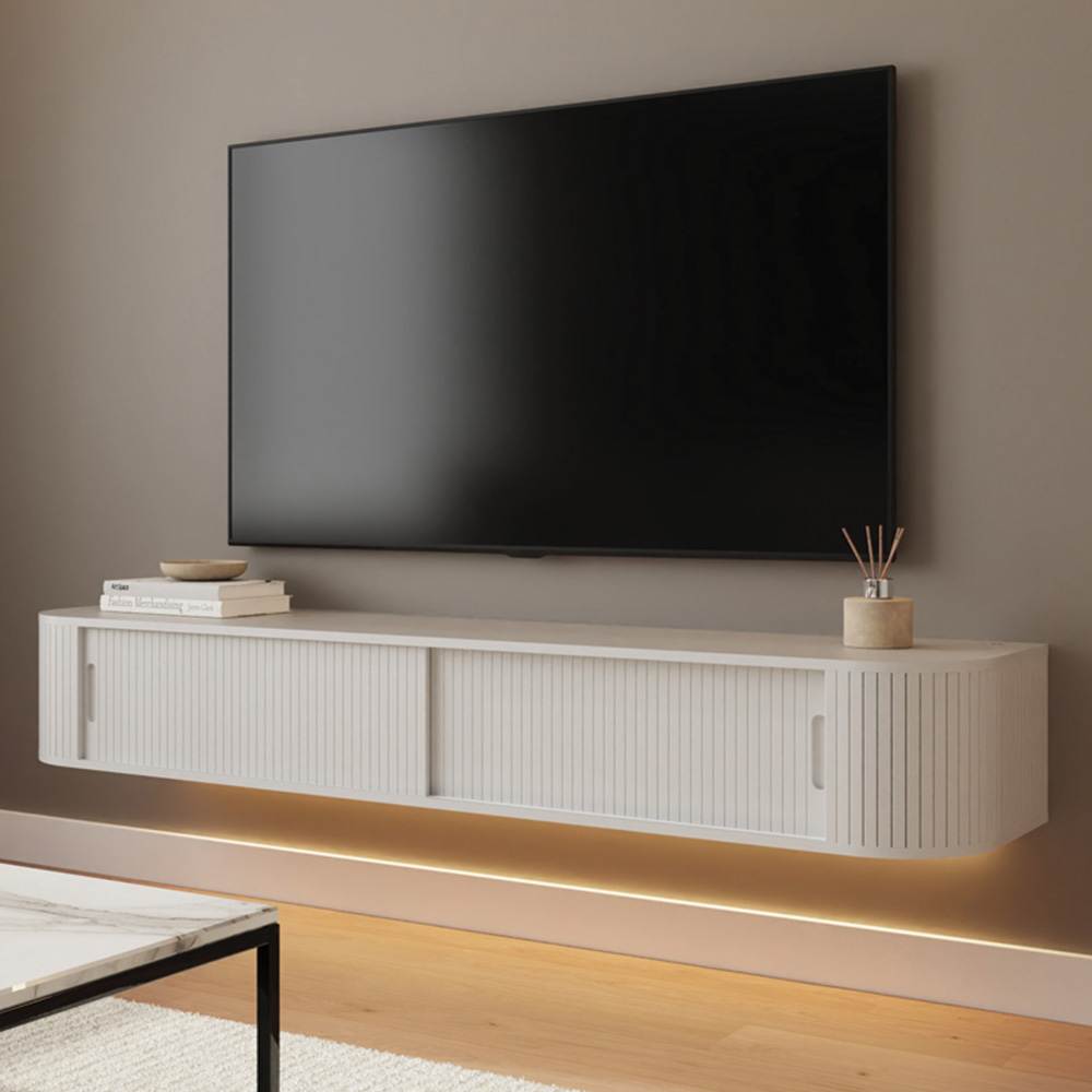 GFW Mateo 2 Sliding Door White Wall-Mounted LED TV Unit Image 1