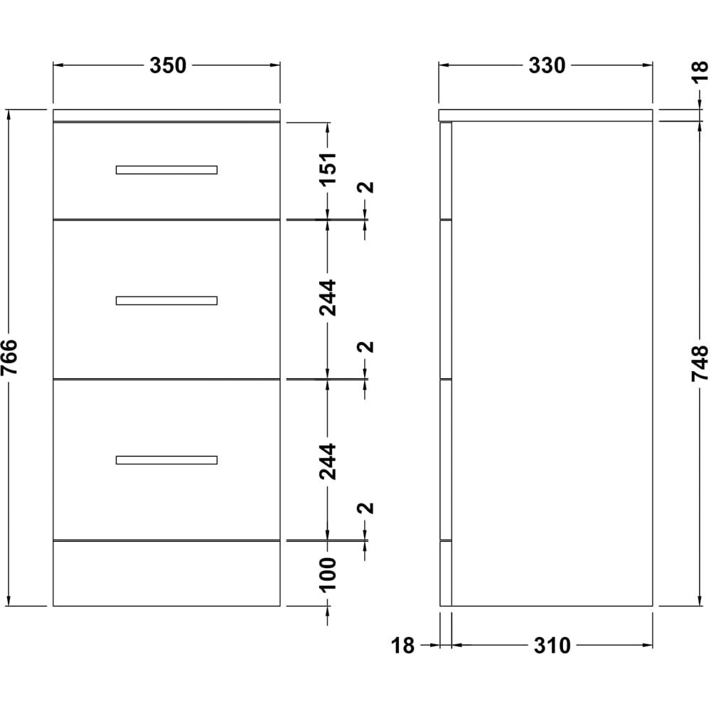 nuie Mayford 3 Drawer Gloss White Floor Standing Unit Image 3