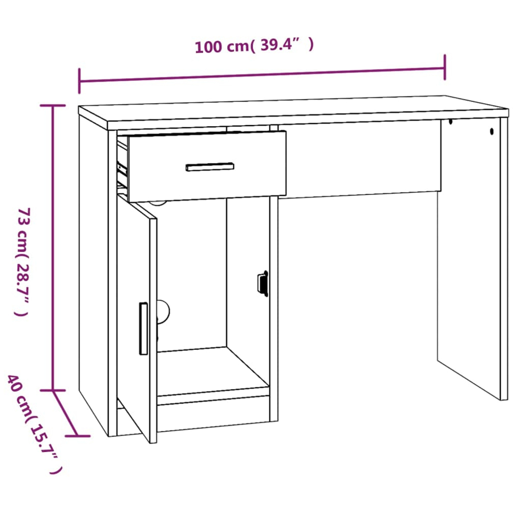 vidaXL Single Door Single Drawer Study Desk Grey Sonoma Image 7