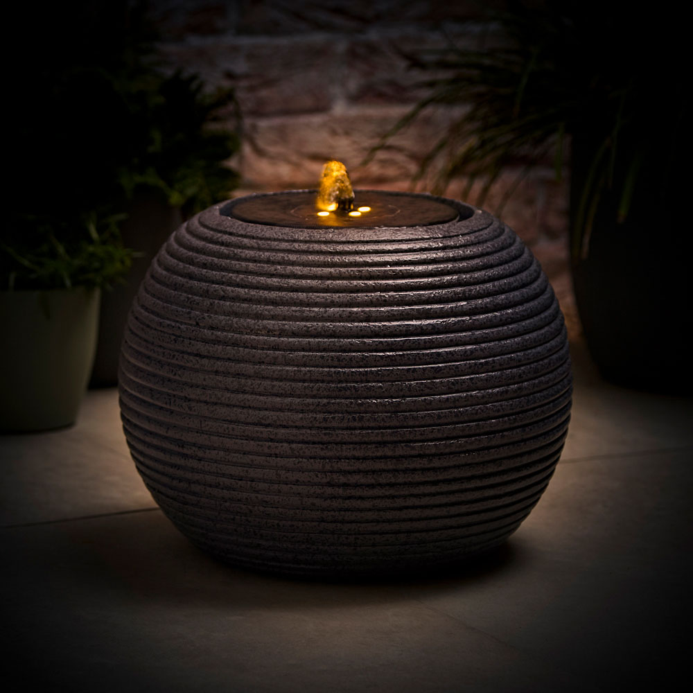 ValueLights Round Ribbed Cascading Water Fountain Feature Solar Powered Outdoor Garden Light Image 2