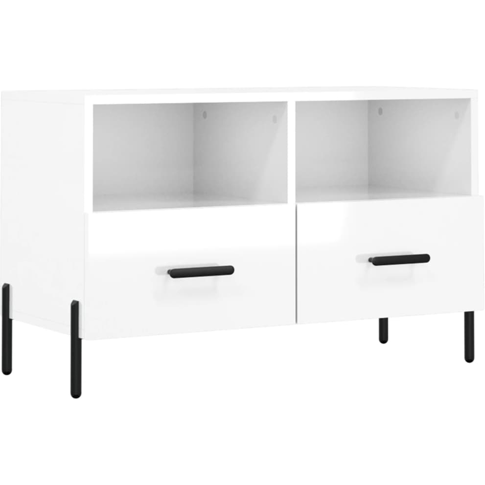 vidaXL 2 Drawer 2 Shelf White TV Cabinet Image 2