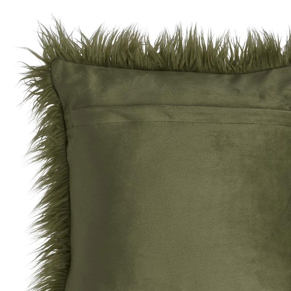 Wilko Olive Green Faux Mongolian Cushion 43x43cm Image 4