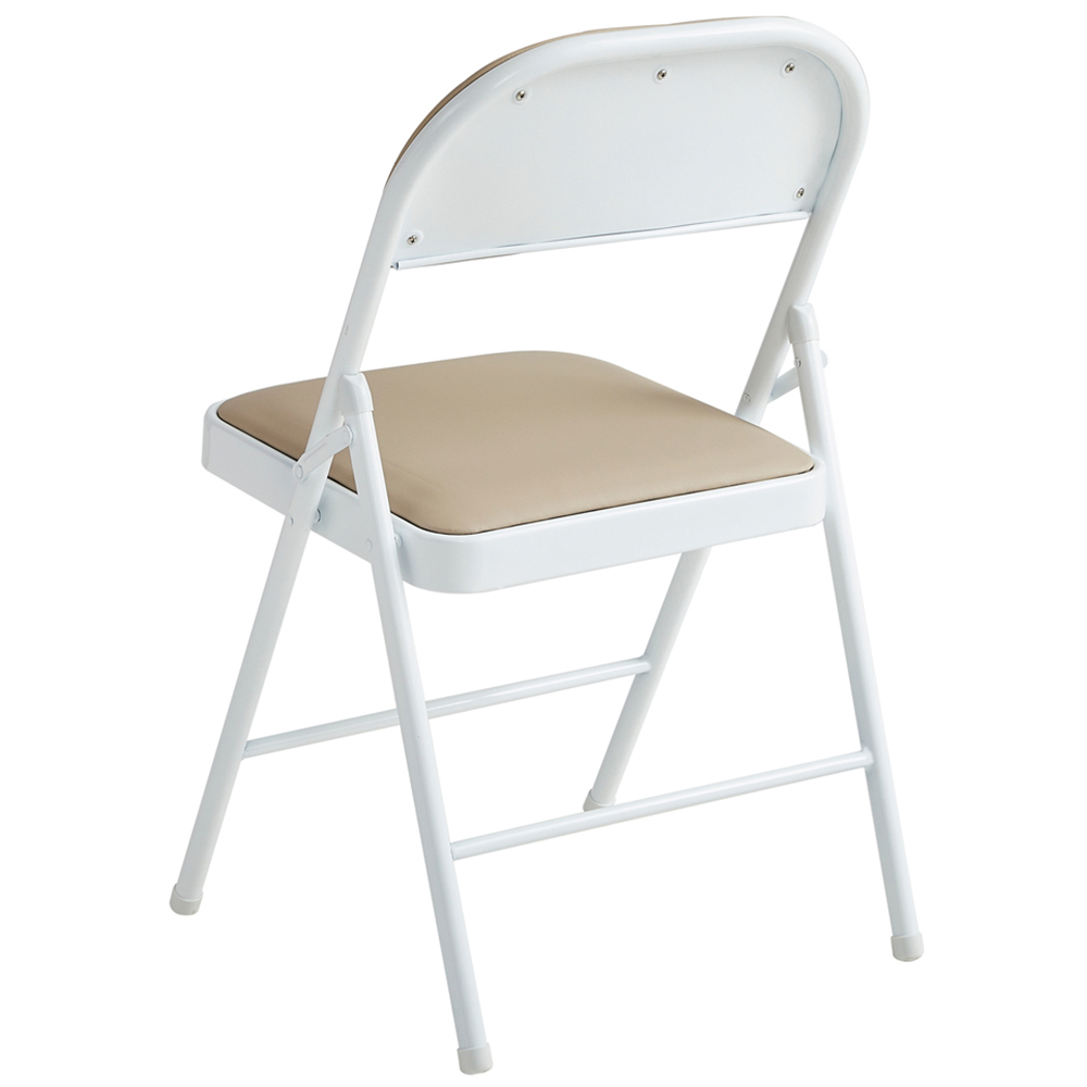 Set of 2 Beige Padded Folding Metal Dining Chairs Image 3