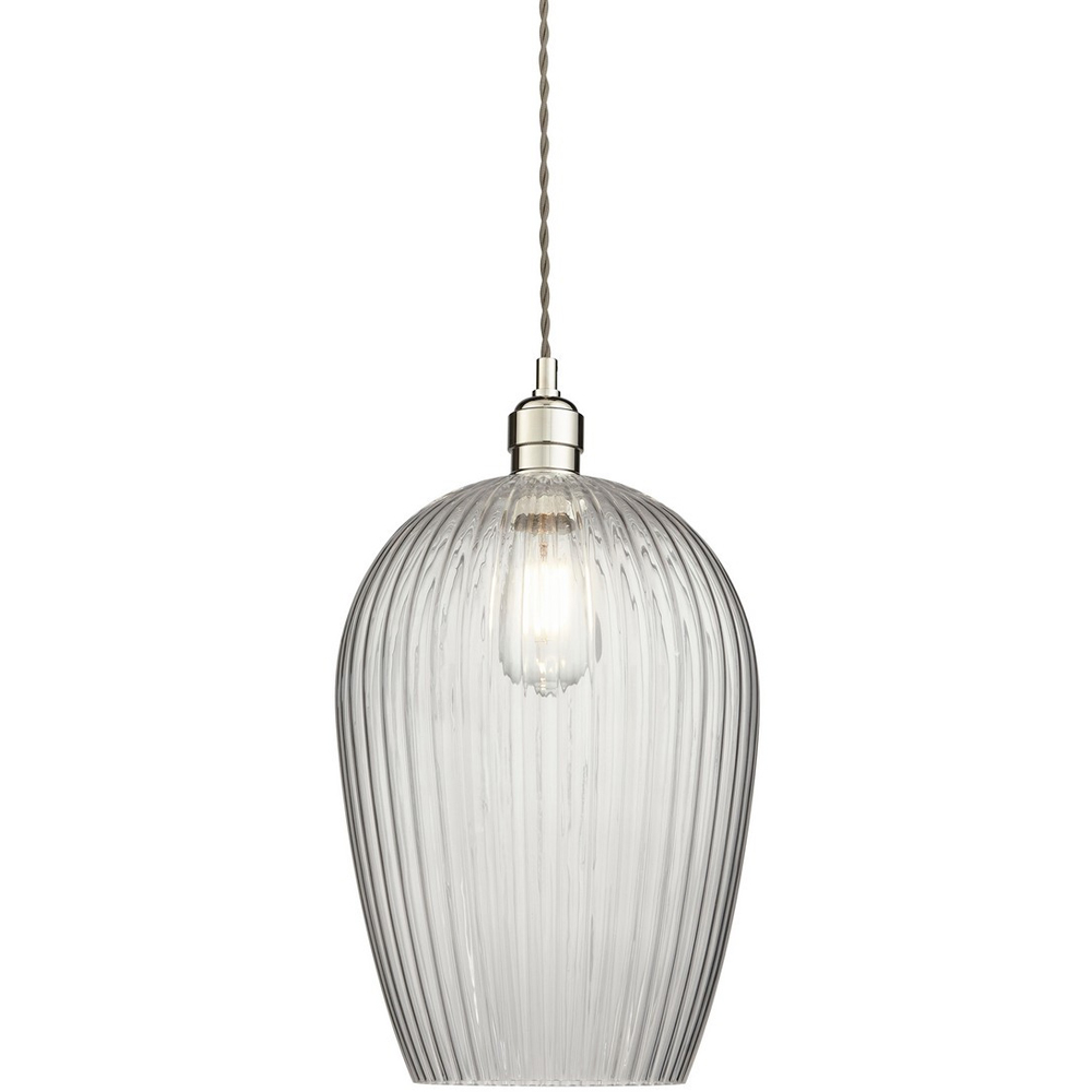 Merano Livorno Ribbed Glass Bright Nickel Plate Dome Pendant Ceiling Light Image 4