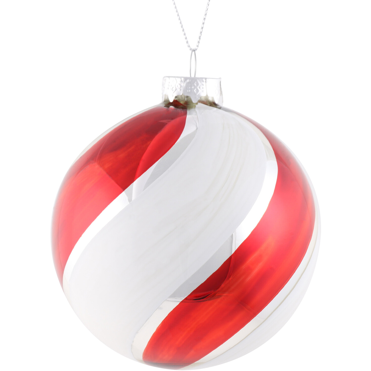 Candy Cane Lane Shiny Swirl Bauble Red and White Image