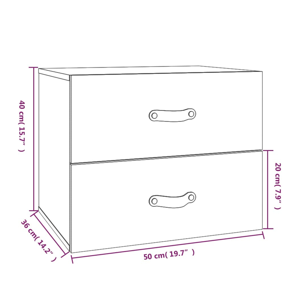vidaXL 2 Drawer White Wall Mounted Bedside Cabinet Set of 2 Image 8