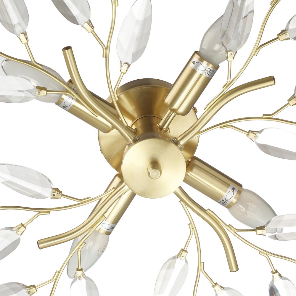 Happy Homewares Brushed Gold Plated Branch Ceiling Light with Acrylic Leaves Image 3