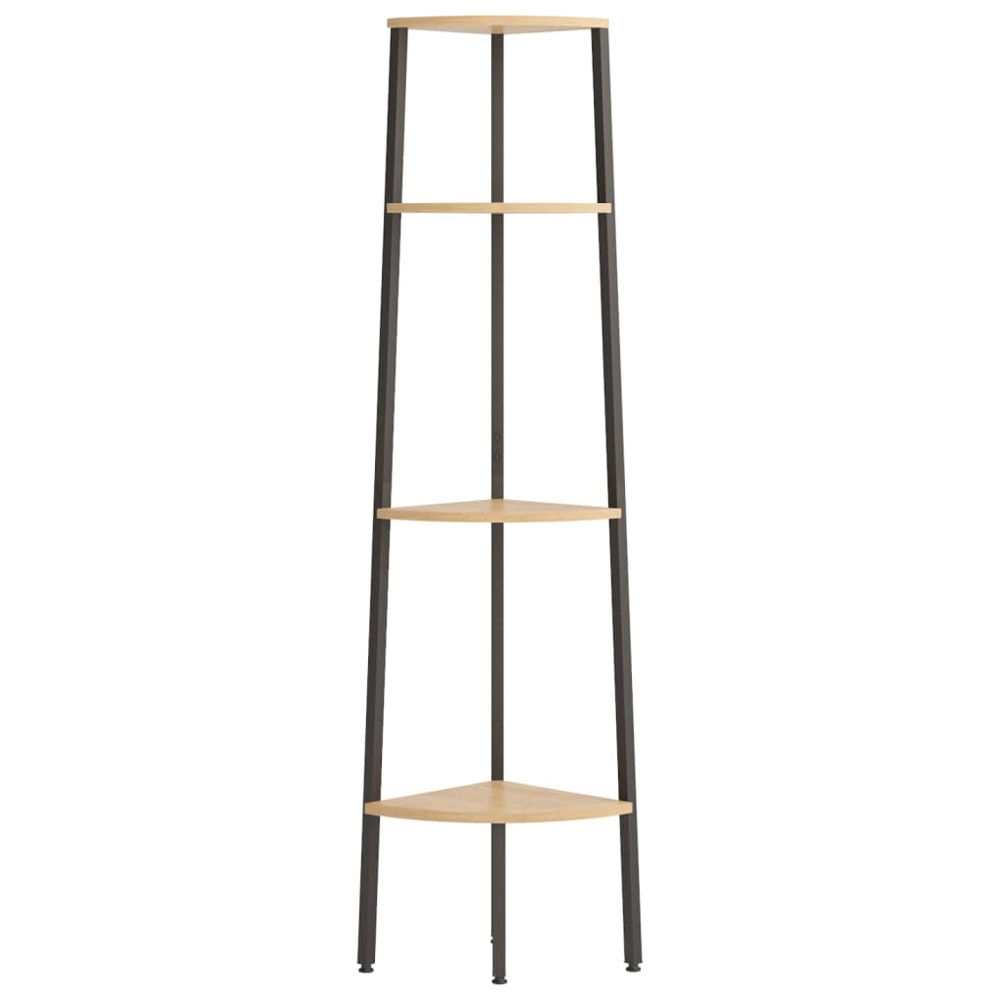 vidaXL 4 Shelf Light Brown Wood and Steel Corner Bookcase Image 2