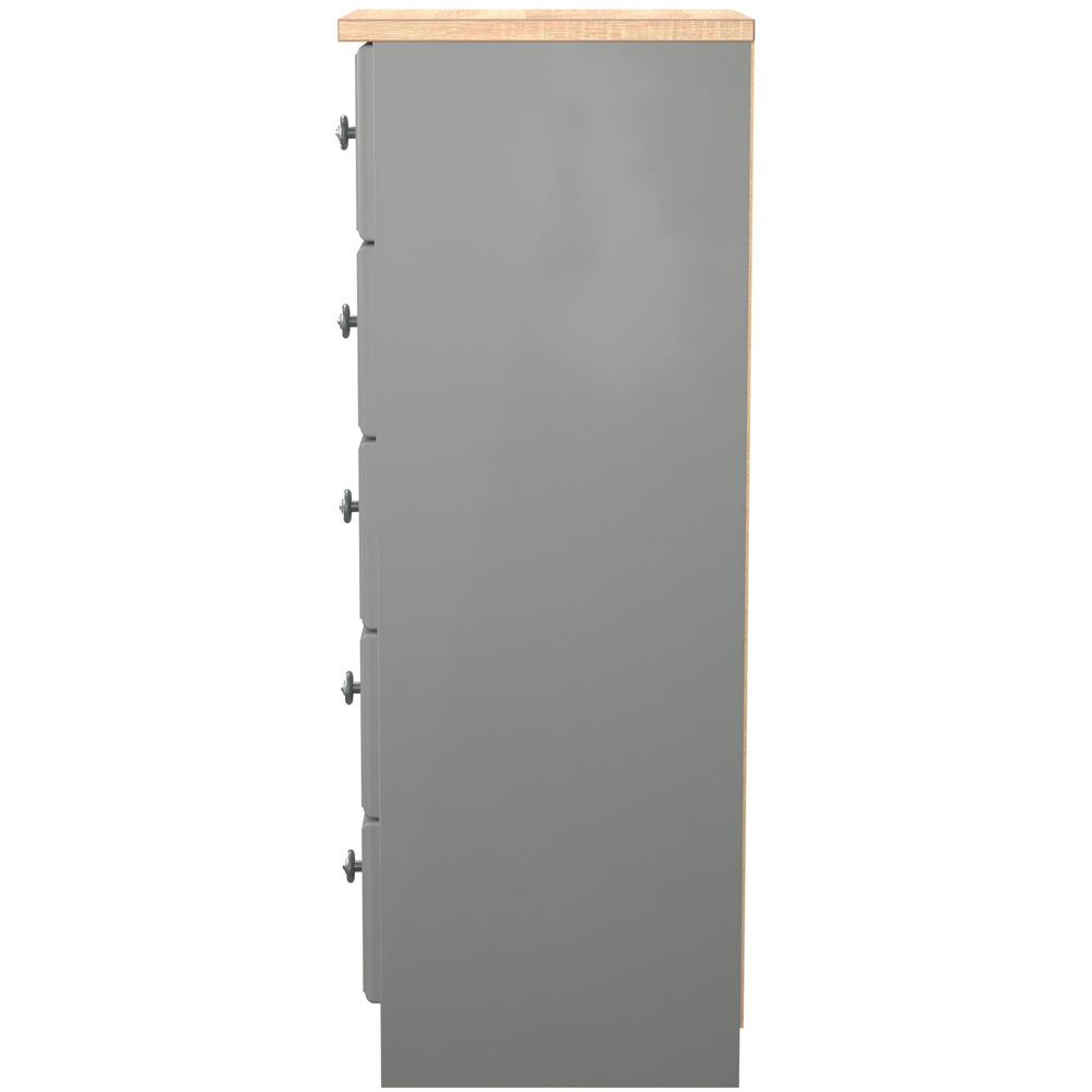 Crowndale Norfolk 5 Drawer Dusk Grey and Bardolino Oak Tall Bedside Cabinet Ready Assembled Image 3