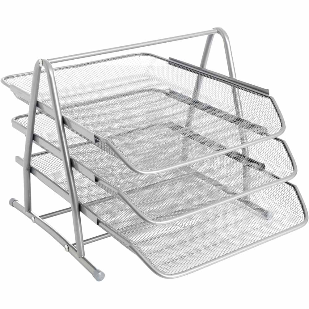 Wilko Mesh in Tray Silver Effect 3 Tier Wilko
