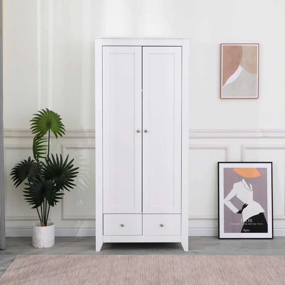 FurnitureHMD 2 Door 2 Drawer White Wooden Wardrobe Image 9