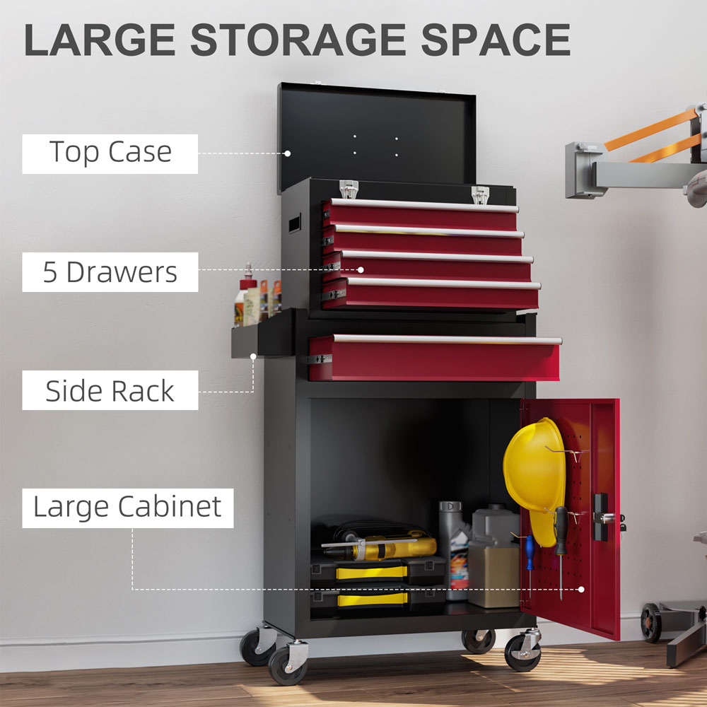 HOMCOM 5 Drawers Tool Cabinet on Wheels Image 8