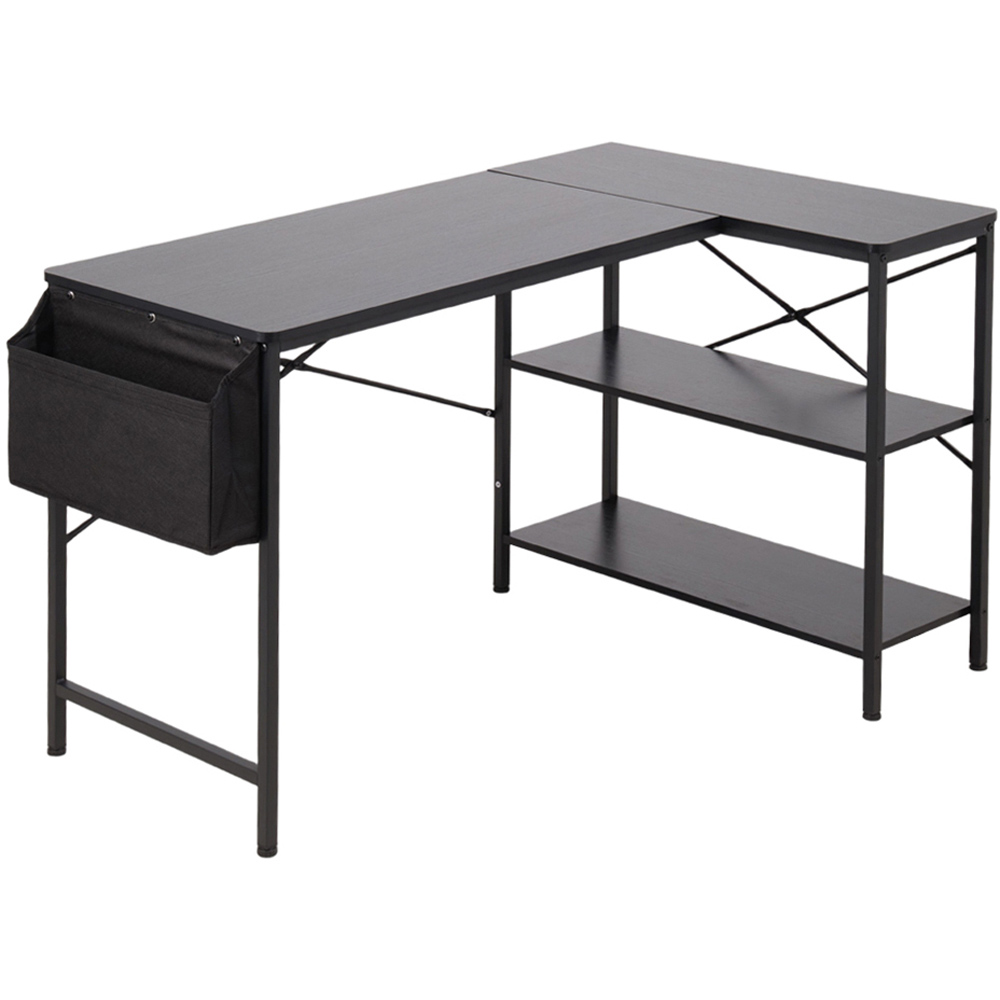Living and Home 2 Shelf Black L-Shaped Office Desk with Storage Bag Image 2