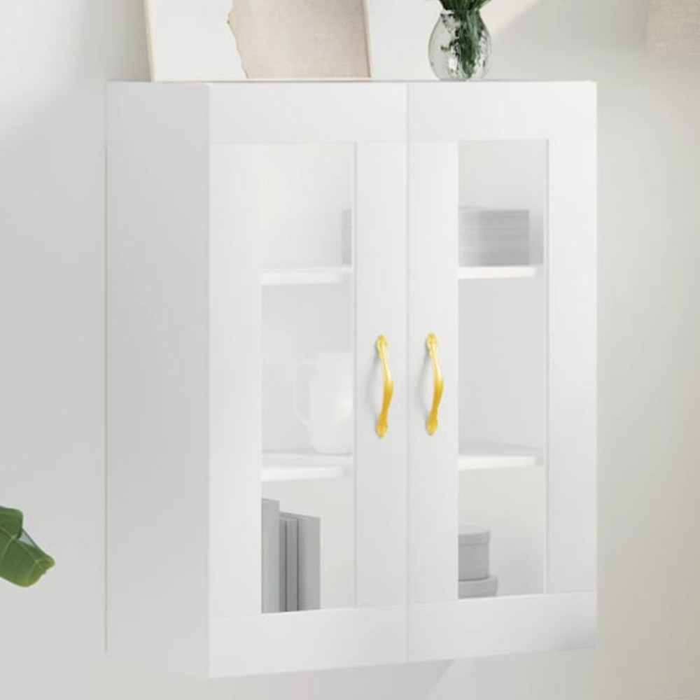 vidaXL 2 Glass Door White Wall Mounted Cabinet Image 1