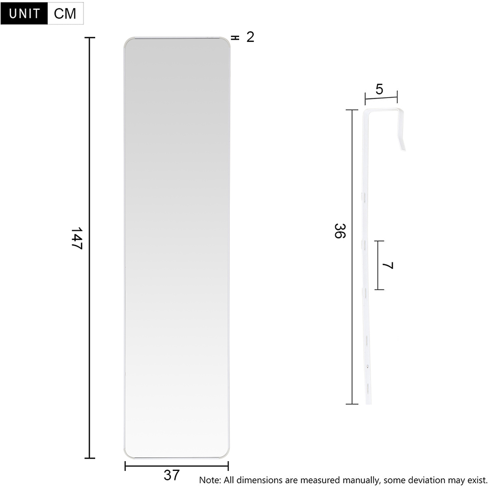 Living and Home White Frame Full Length Door Mirror 37 x 147cm Image 8