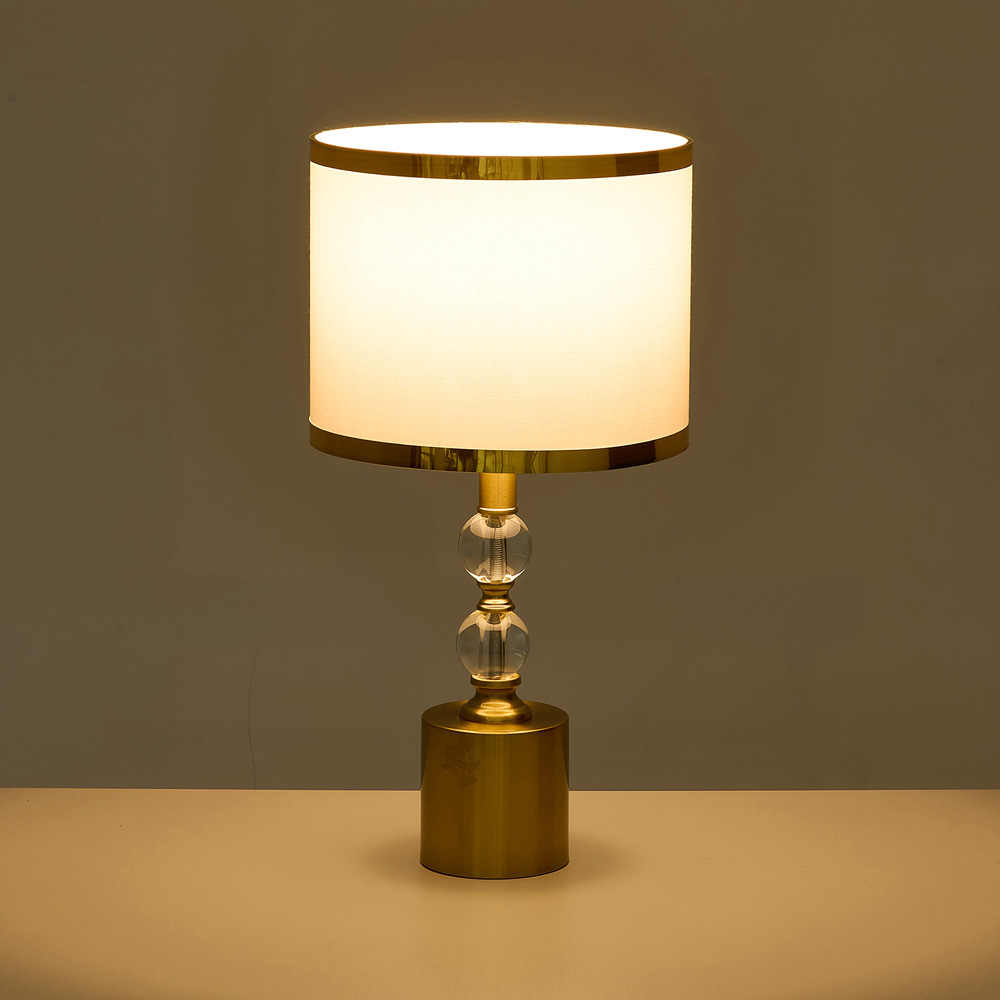 Living and Home Gold and White Cylindrical Fabric Table Lamp Image 2
