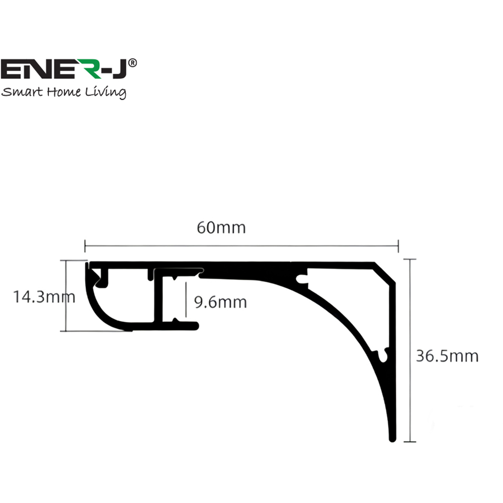 ENER-J 60mm Aluminium Skirting Profile with Curved Vertical Rise 2m Image 4