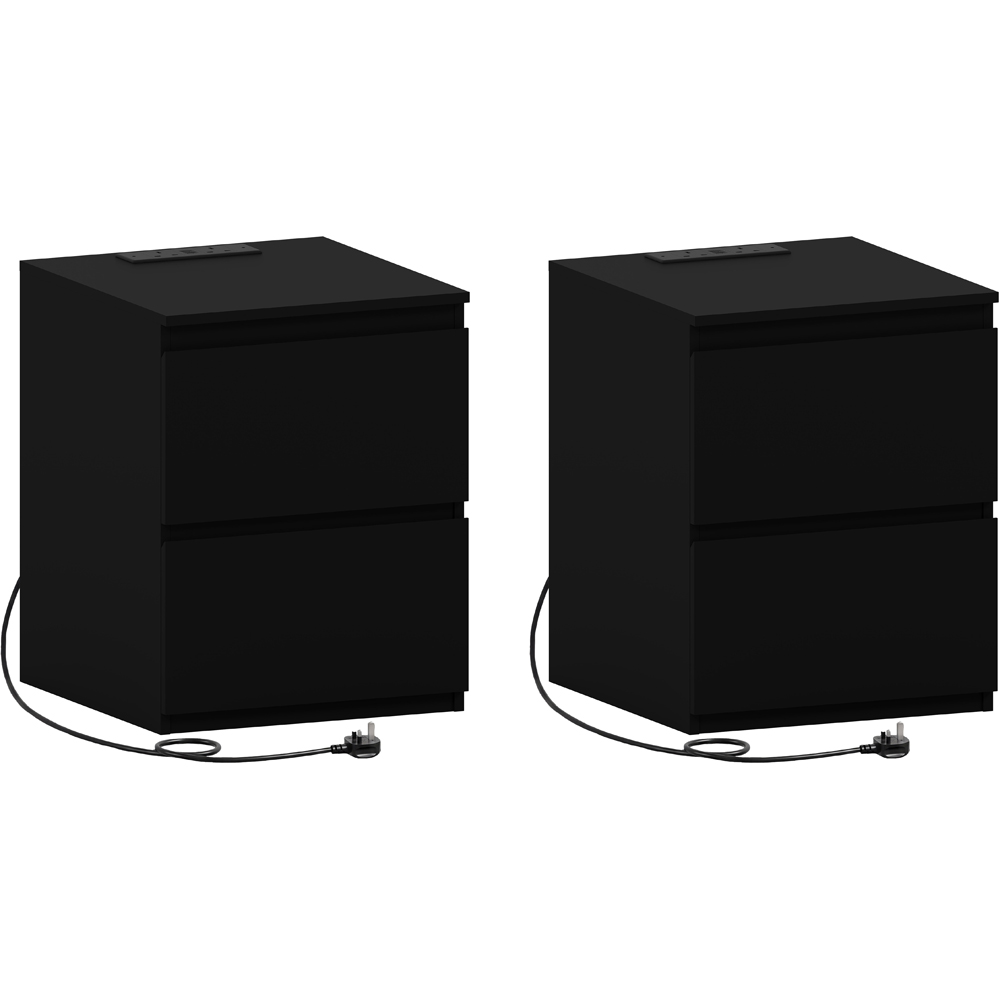 VIDA DESIGNS Denver 2 Drawer Black Large Bedside Chest with Power Outlet Set of 2 Image 2