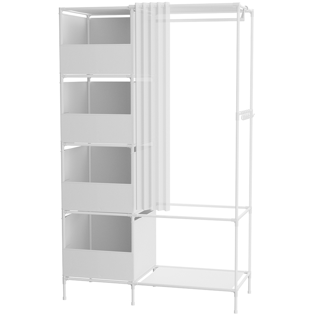 H&O Direct 5 Shelf White Portable Metal Wardrobe with Hanging Rail and Curtain Image 2
