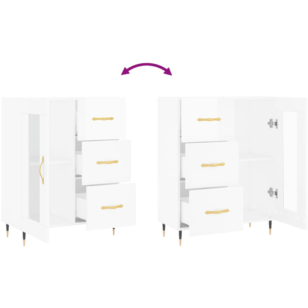 vidaXL Single Glass Door 3 Drawer High Gloss White Sideboard Image 9