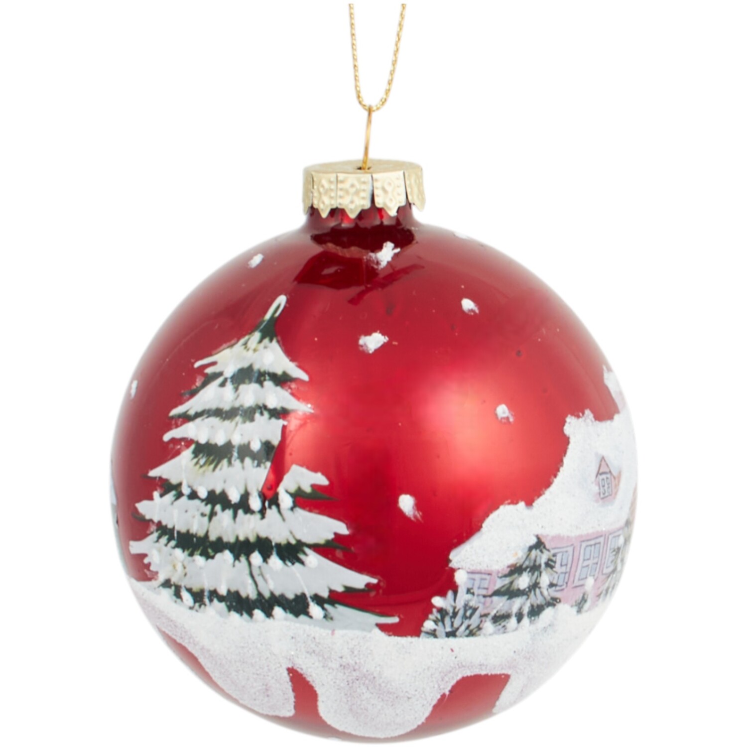Ruby Winter Scene Glass Bauble Red Image 2