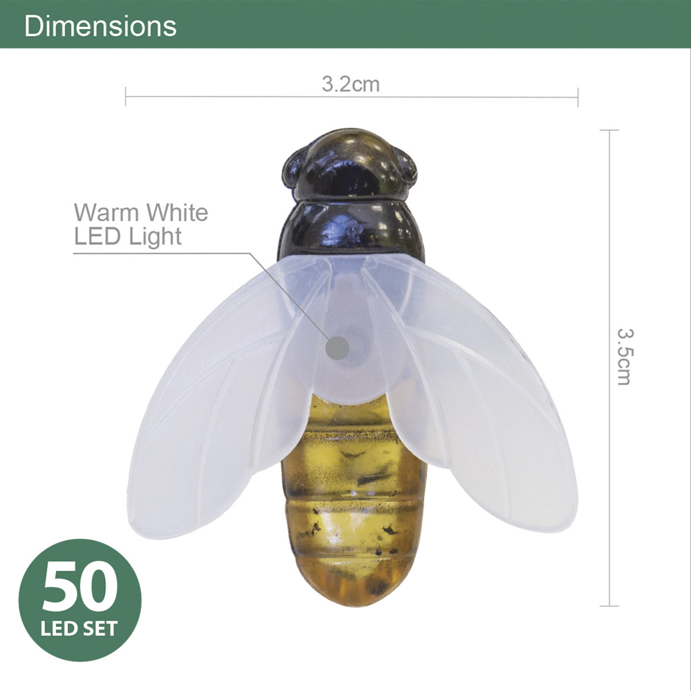 GardenKraft Warm White 50 LED Solar Bee Decoration String Lights Image 8