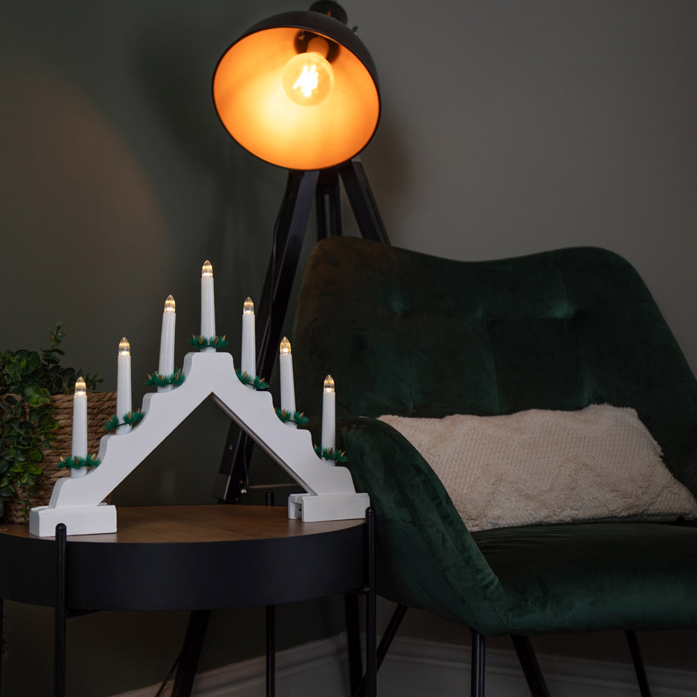 Samuel Alexander 7 Warm White LED Light Up White Christmas Candle Bridge Image 7