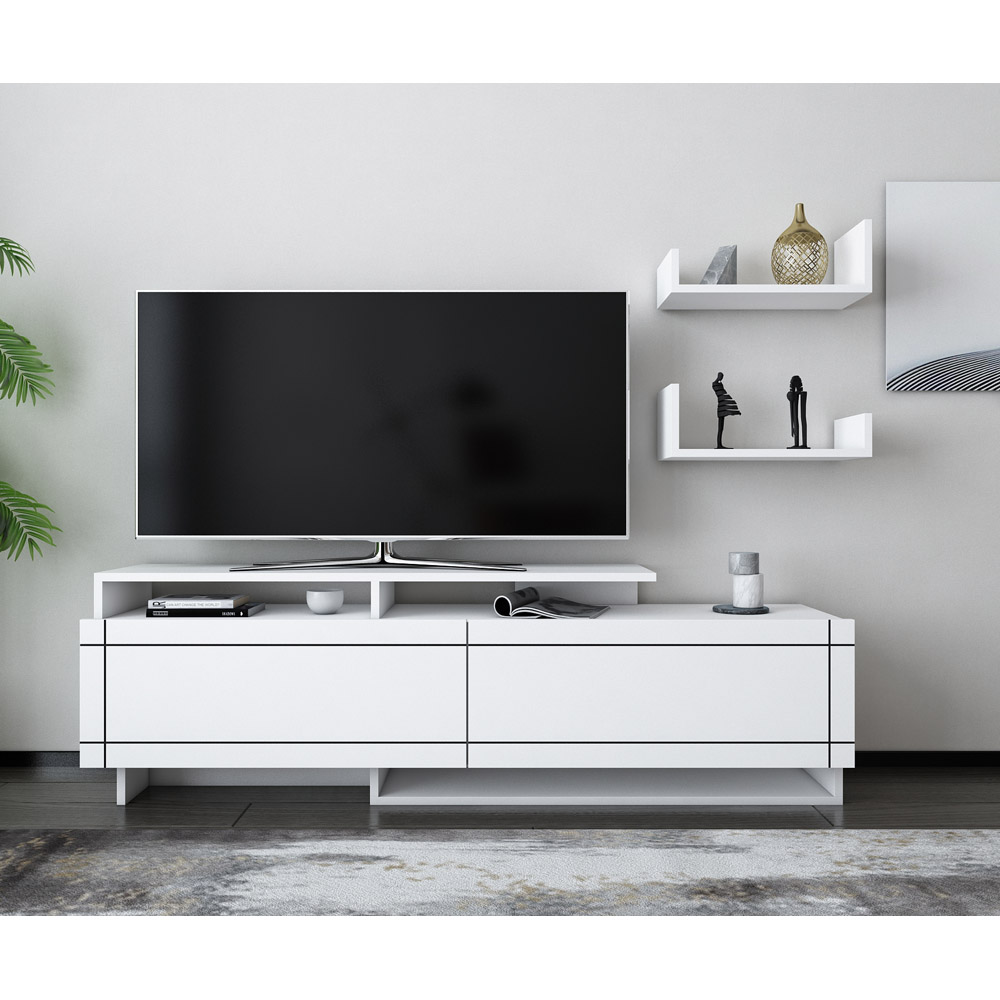 Decorotika Tamy 2 Door 2 Shelf White TV Unit Image 4